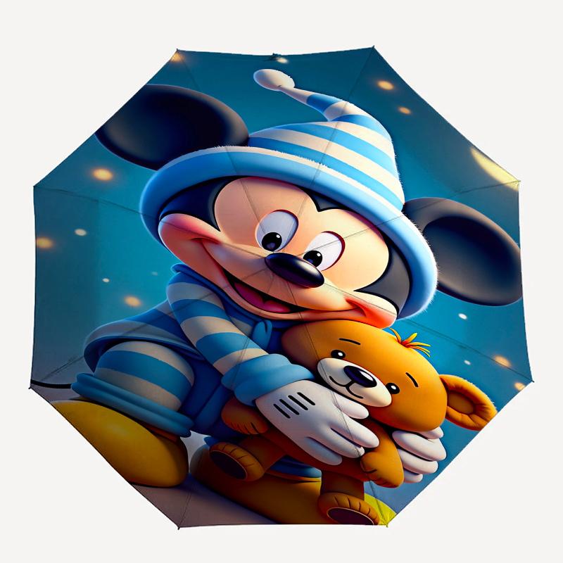 Mickey Mouse Teddy Bear Automatic Opening and Closing Umbrella, Compact Travel Umbrella, Lightweight and Portable, Suitable for Beach Commut
