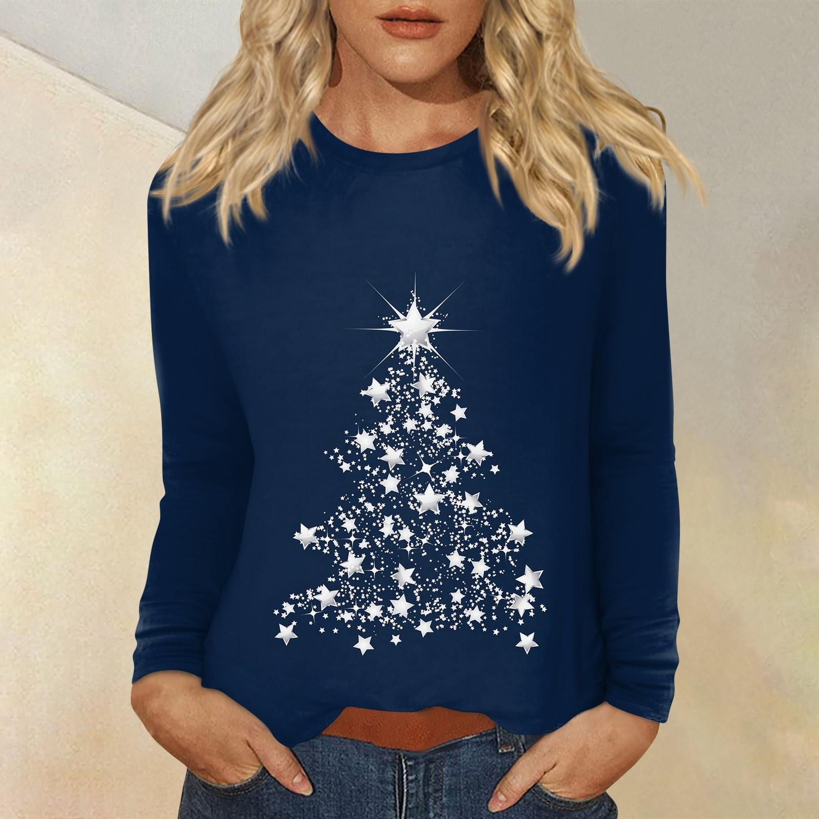 

Рубашки с длинным рукавом для женщин, милые футболки с принтом на Рождество, блузки, повседневные топы больших размеров, пуловеры XXXXL