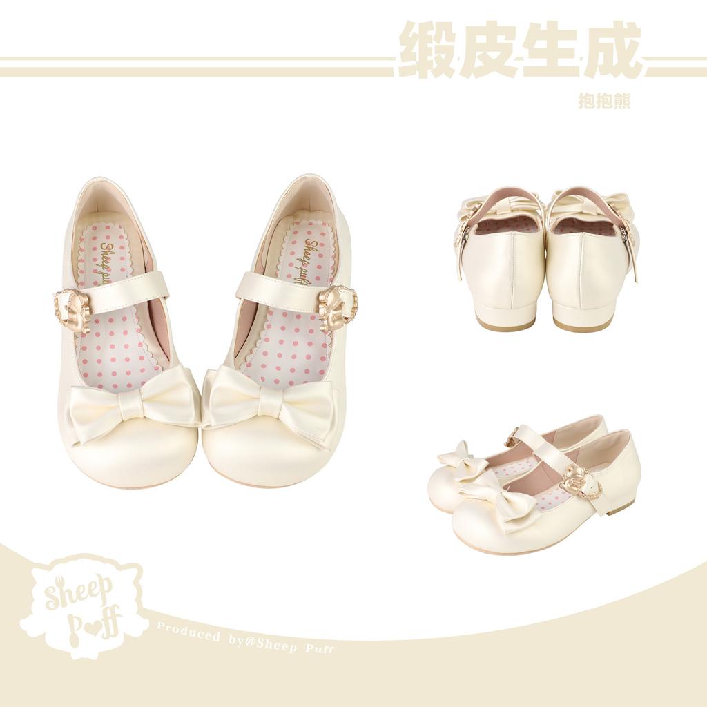 Hug the bear, satin puLolita versatile cute single shoes