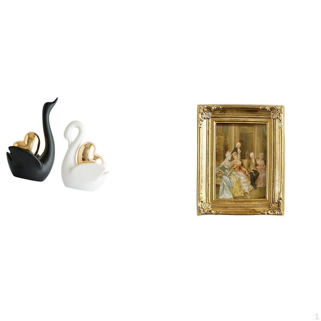 Elegant Swan Couple Figurines And Resin Photo Frame Card Display Holder for Tabletop Decoration