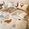 Cartoon Lamb Fleece Four-Piece Set Thickened Milk Fleece Bed Sheet Quilt Cover Coral Fleece Fleece Bedding