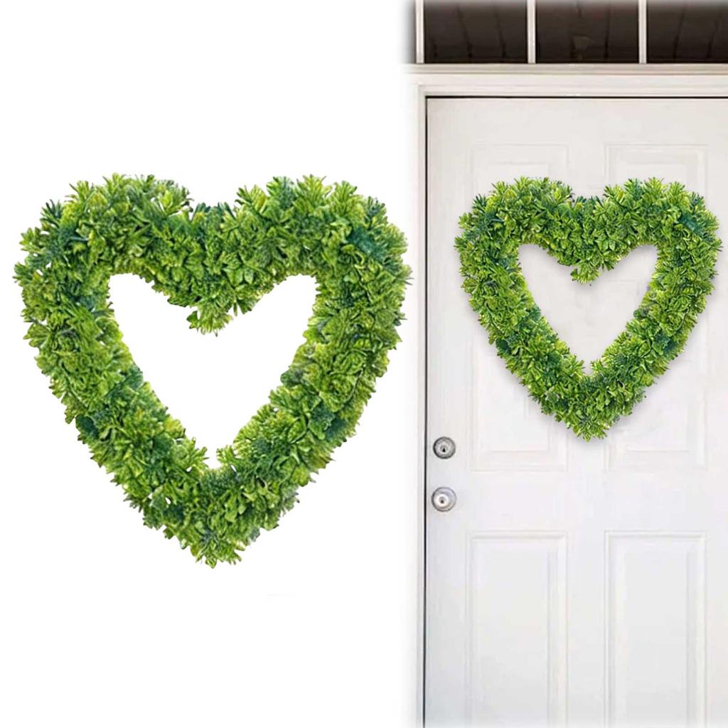 Heart Shaped Wreath Heart Love Garland Wall Hanging Sign Plastic Artificial Greenery Yard Signs for Home Farmhouse Window Decor