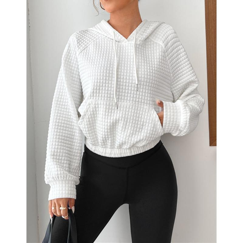 GMXIA Commuter Spring Loose Pullover Hooded Long Sleeve Patchwork Waffle Hoodie Woman