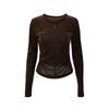 Elegant Commuting Acetate Plush Coffee T-shirt for Women, Interior Set with Waist cinching, Temperament Base Shirt for Women