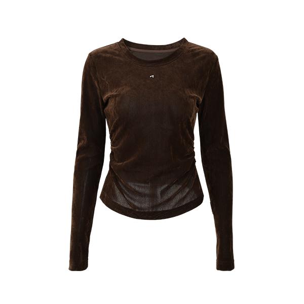 Elegant Commuting Acetate Plush Coffee T-shirt for Women, Interior Set with Waist cinching, Temperament Base Shirt for Women