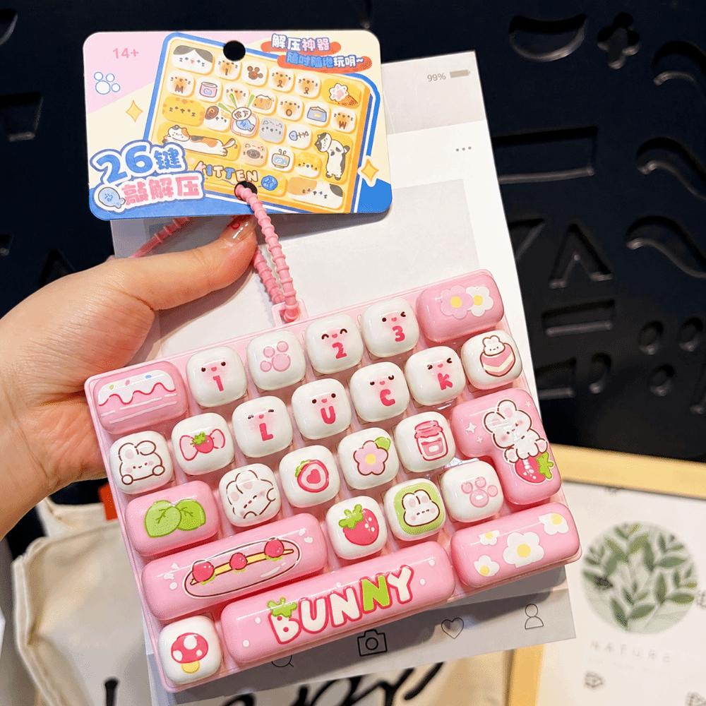Cartoon Animal 26 Grids Keyboard Clicker Keychain Cute Fidget Bag Pendant Office