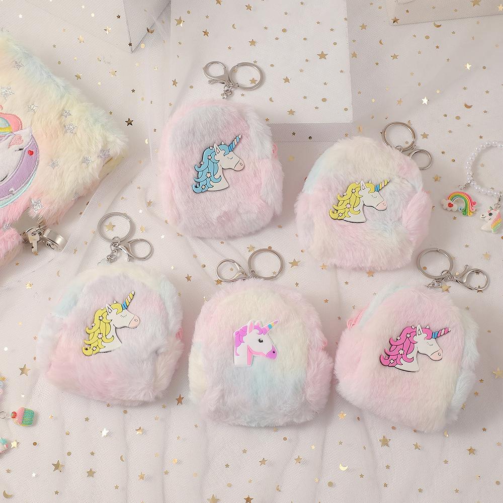 New Children's Unicorn Cartoon Wallet Plush Coin Purse Earphone Storage Bag Pouch Keychain Pendant Coins Wallet Kids Cute Purse