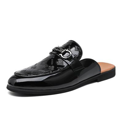 Designer Patent Leather Mens Mules Half Shoes Men Dress Causal Shoes Slides Sandals Black Slippers Breathable Flat Shoes for Men