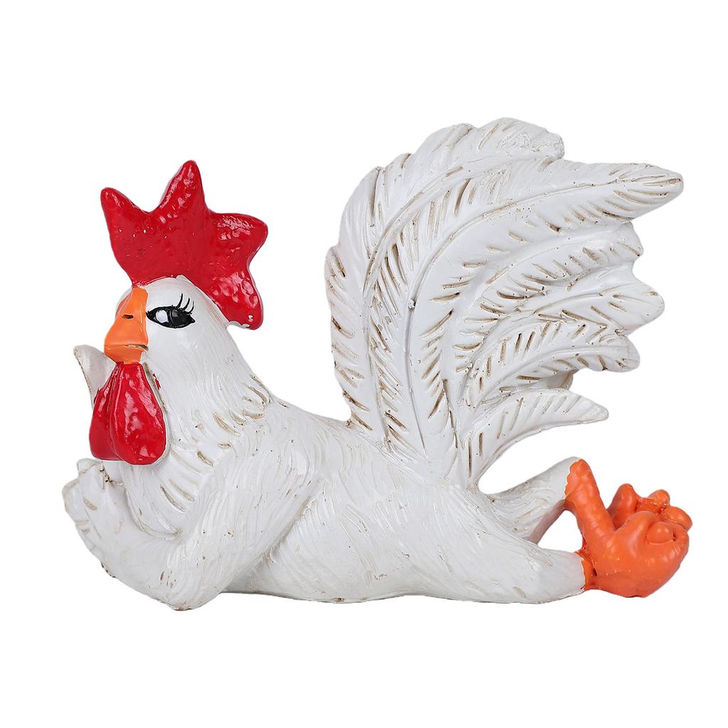 White Rooster Statue Enchanting Posture Table Art Sculpture Funny Lying Down Rooster Figurine Decoration Animal Table