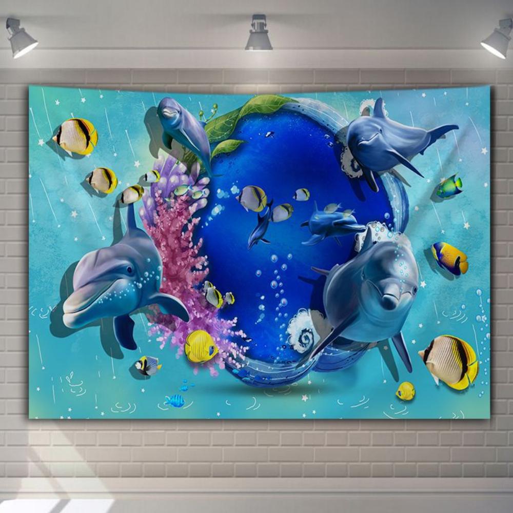 Скандинавская 3D подвесная ткань с изображением Кита и Дельфина — фото 5