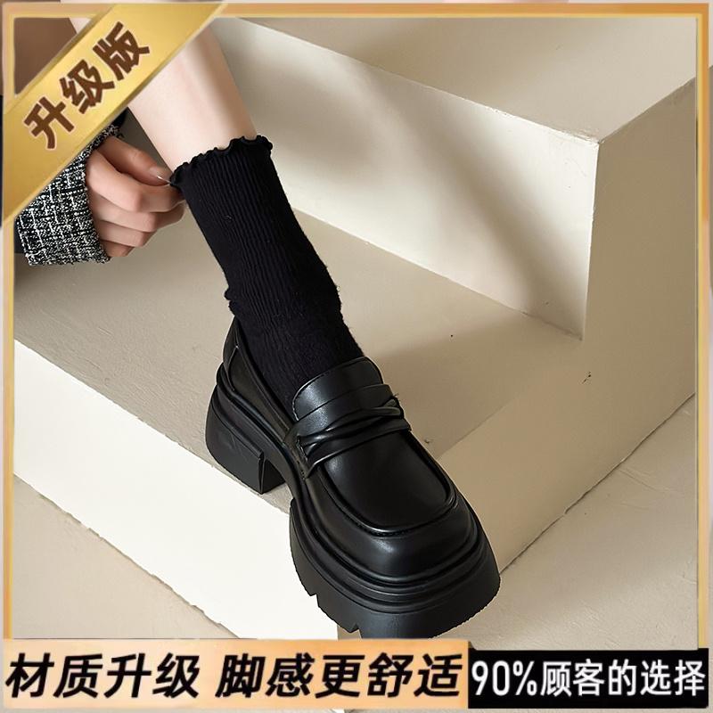 Black velvet autumn and winter British style thick-soled small leather shoes, warm cotton shoes size