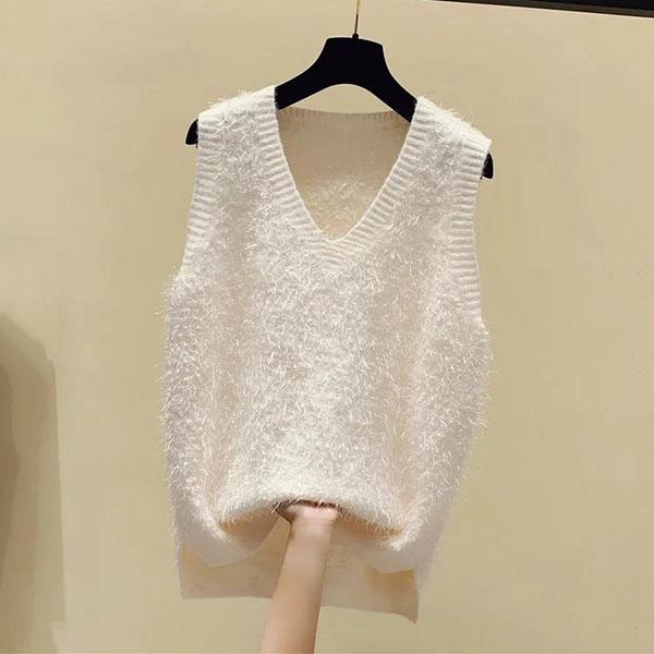 

Женский весенне-осенний элегантный жилет с v-образным вырезом, однотонный свитер без рукавов, зимний свободный яркий шелковый вязаный пуловер с кисточками L бежевый