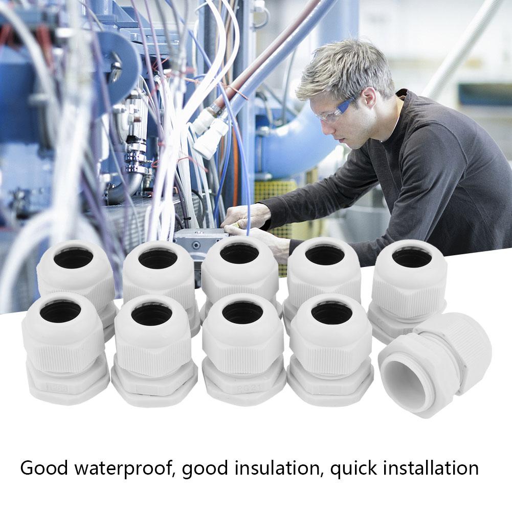 

10PCS set IP68 Waterproof White Nylon Plastic Cable Gland Connector (PG21)
