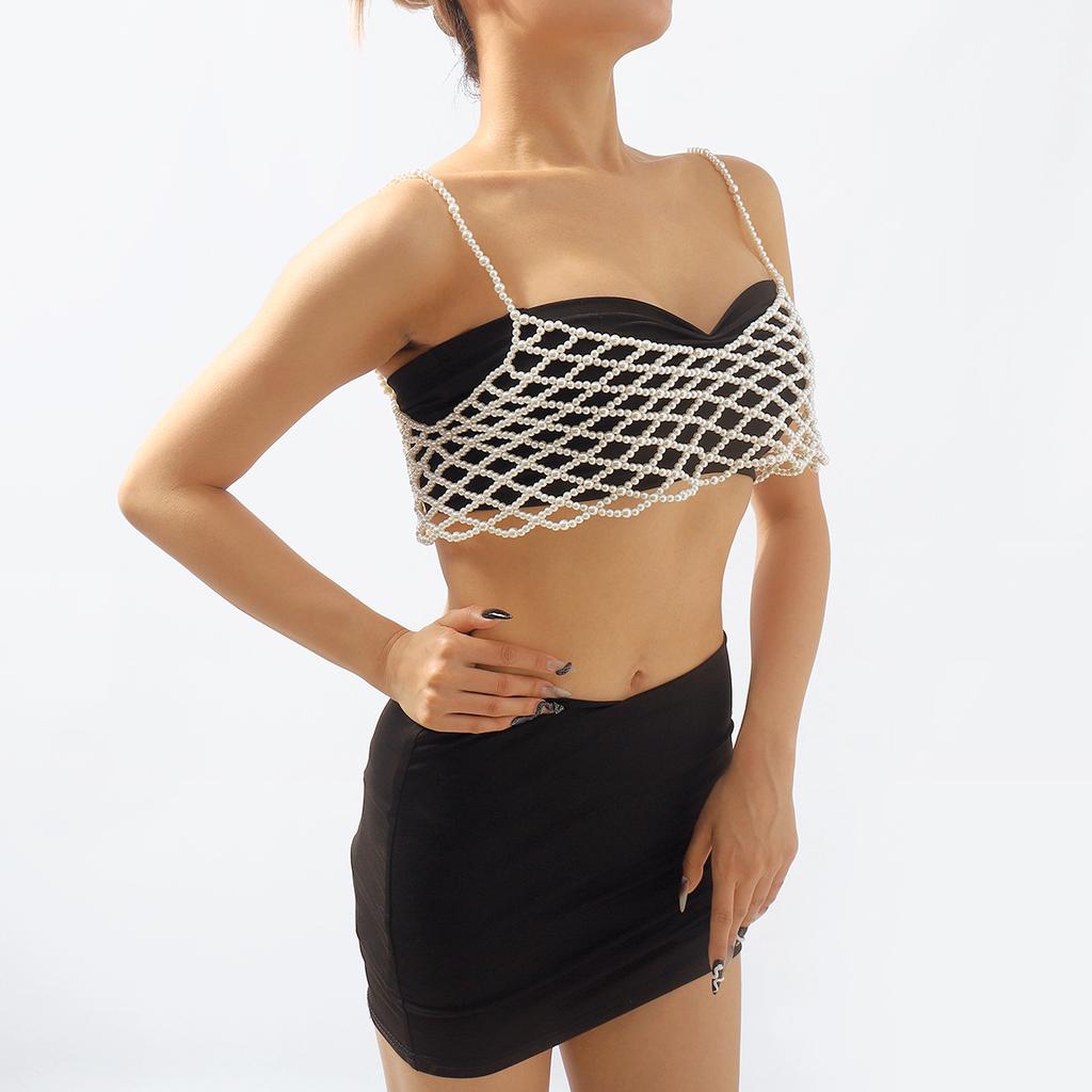 Fashion Hollow Pearl Suspender Chest Ornaments Simple Sexy Hand-woven Vest Body Chain