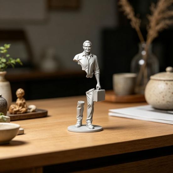 Jijijing 3D Printed Working Person Figurine with Briefcase, Modern Abstract Art Ornament for Desktop Bookshelf Office Decor, Stable Base Creative