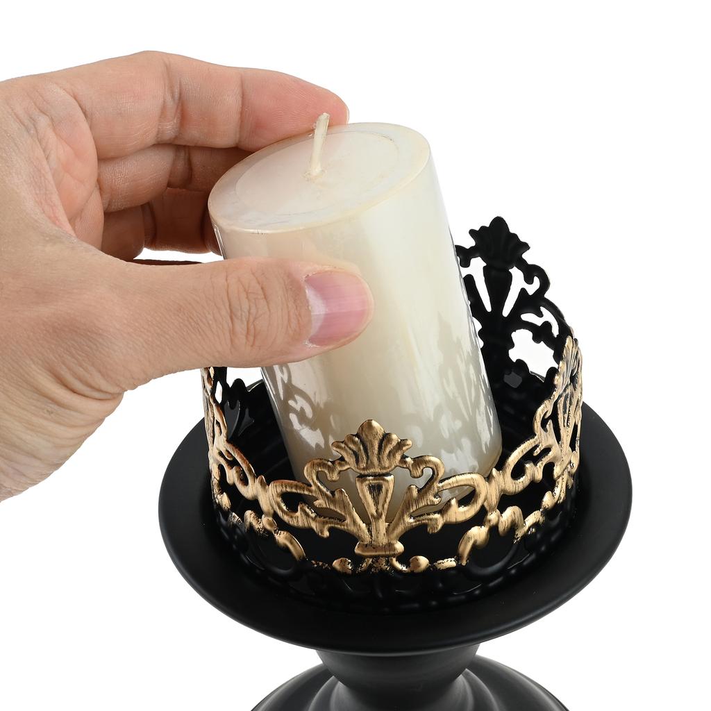 2Pcs Iron Pillar Candle Holder Set for Christmas Table Decoration Candlestick Holder for Fireplace Dinner Desk Tabletop Ornament