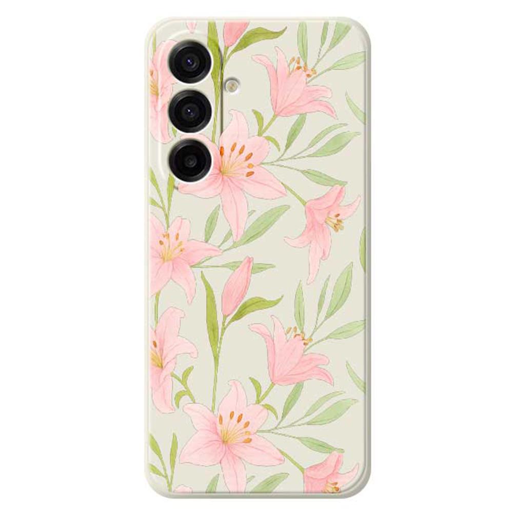 For Samsung Galaxy A17 5G Case Pink Lilies Pattern Printing Straight Edge TPU Phone Back Cover