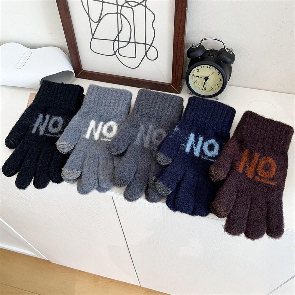 

Thickened Knitted Warm Gloves Touch Screen Mittens Daily All Finger Gloves for Autumn and Winter темно-синього кольору