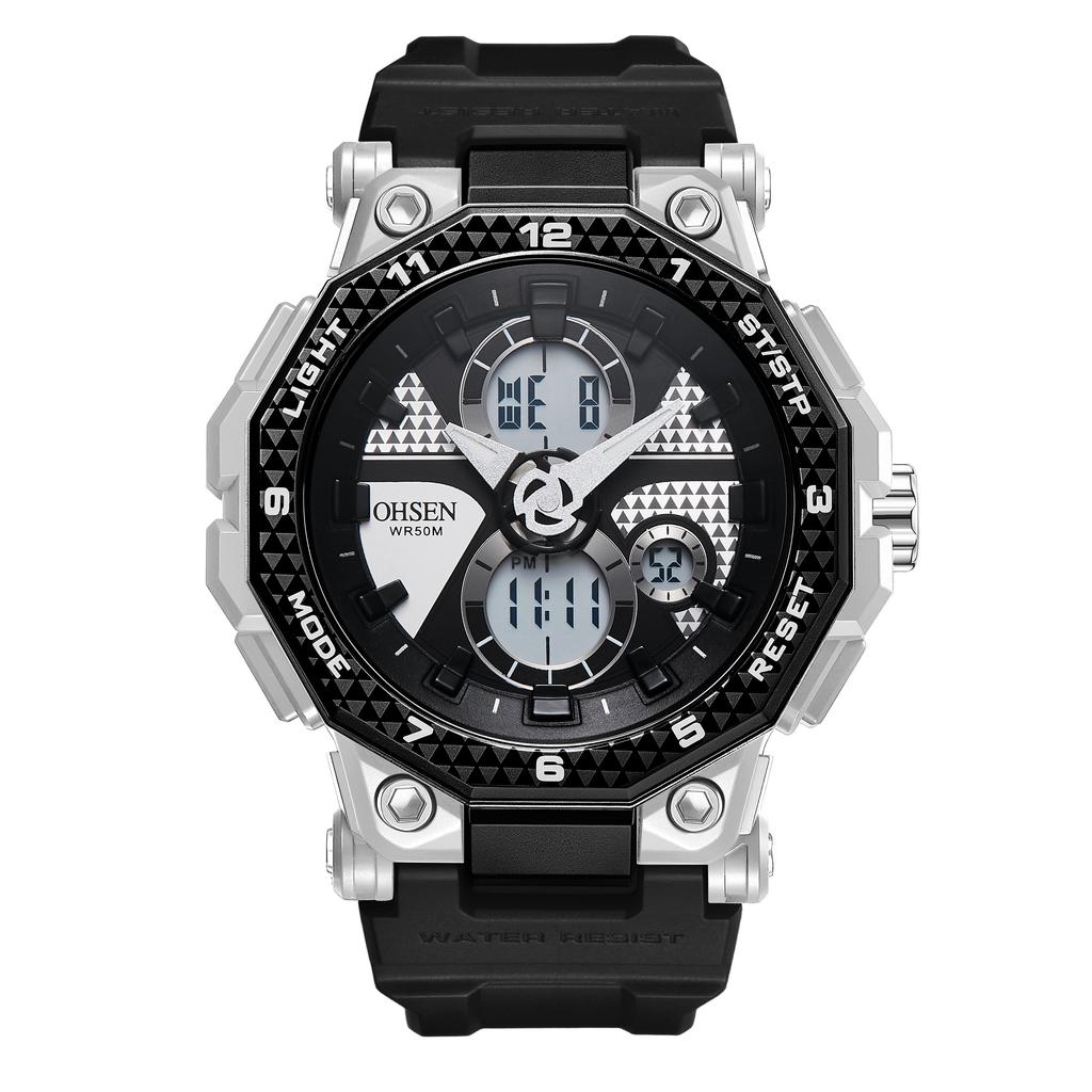 Fashion Trendy Sports Men's Electronic Watch LED Light Analog Digital Dual Display Calendar Multifunctional Watch Reloj Hombre