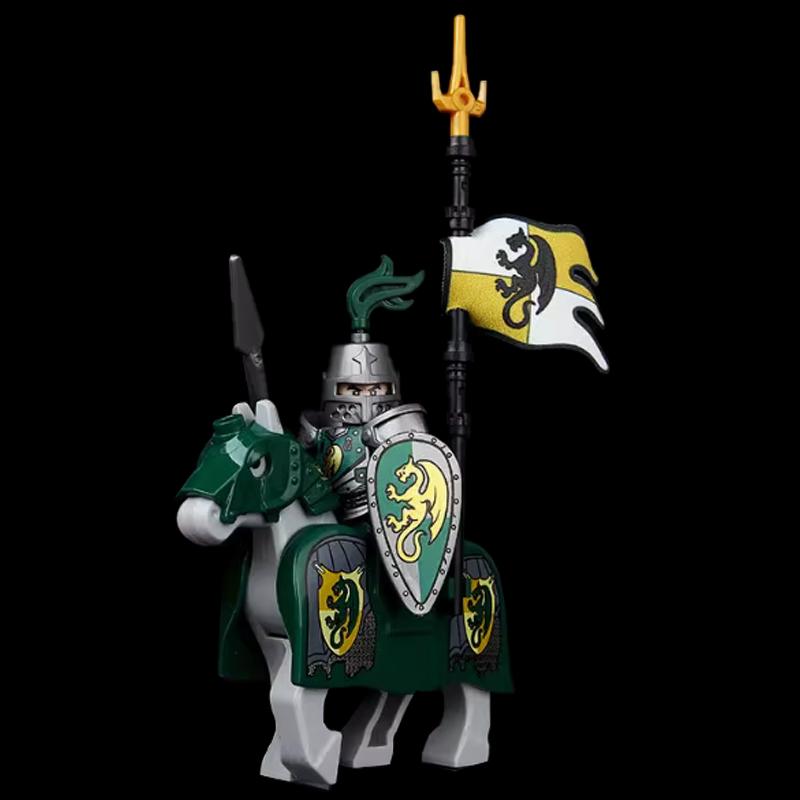 MOC Medieval Knight Castle Figures Building Blocks Weapon Wolf Swordsmen Guard Bow Arrow Shield Flags Warhorse Toys Gifts S002