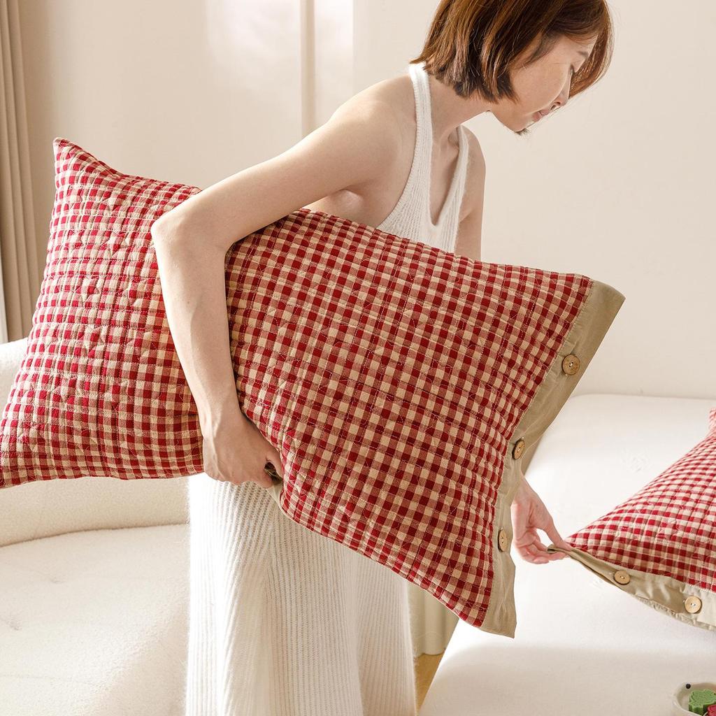 Class A Pure Cotton Quilted Pillowcase Set - Thick, All-Cotton Buttoned Covers (48x74 cm)