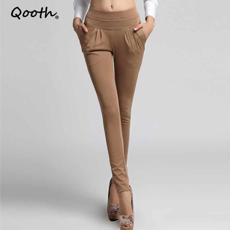 

Qooth 2022, весна-лето, женские брюки-шаровары с эластичной резинкой на талии, большие размеры, черные повседневные длинные брюки цвета хаки, DF181 S хаки