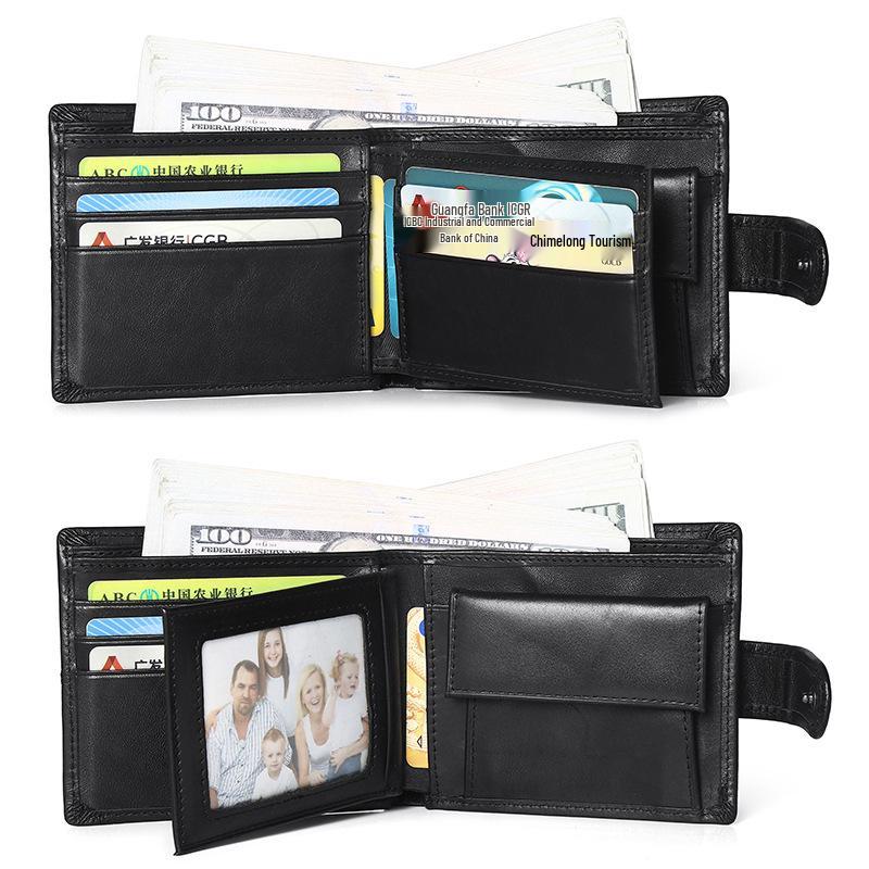 European and American Men's Genuine Leather RFID Anti-Theft Wallet - Short, Stylish, Anti-Magnetic Coin Purse & Money Clip