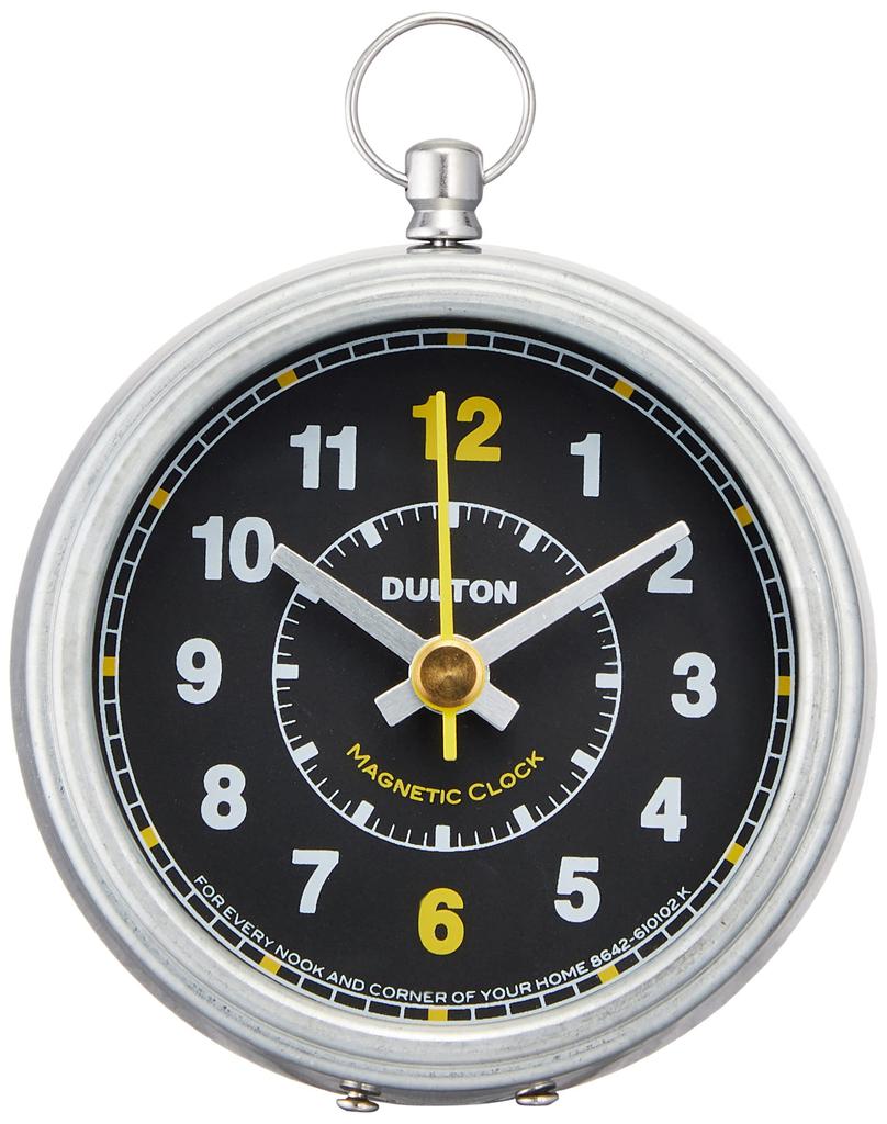 Dulton Magnetic A Small Clock with a Magnetic Height Width Depth Model Clock, Round, Black. Closure. Dimensions 73mm, 65mm, 23mm. Number