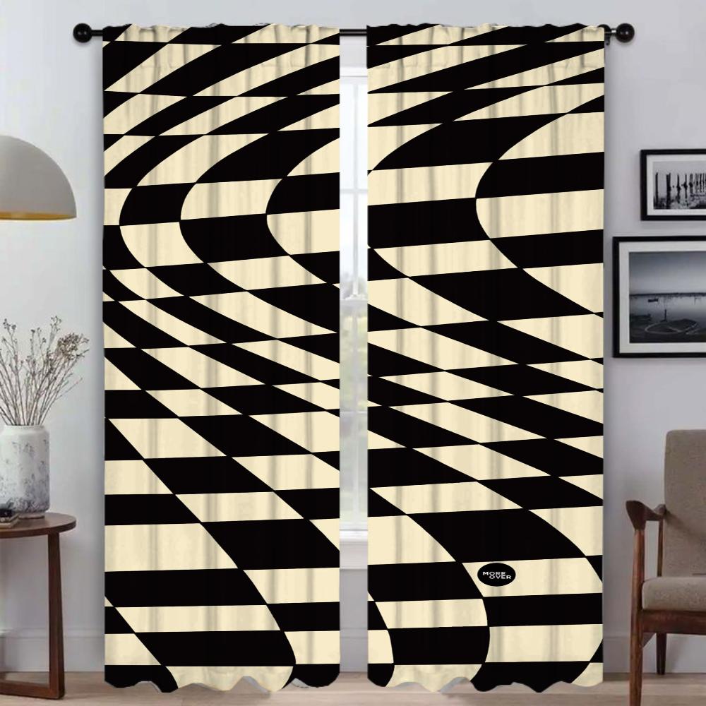 Checkerboard Tulle for Bedroom Partition Window Curtain for Room 2 Panel Curtains Child Room Home Interior Curtains Shades