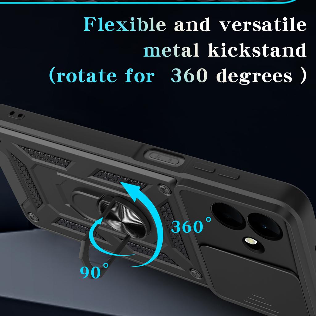 For Samsung Galaxy A07 4G Case with Slide Camera Lid PC+TPU Kickstand Phone Cover