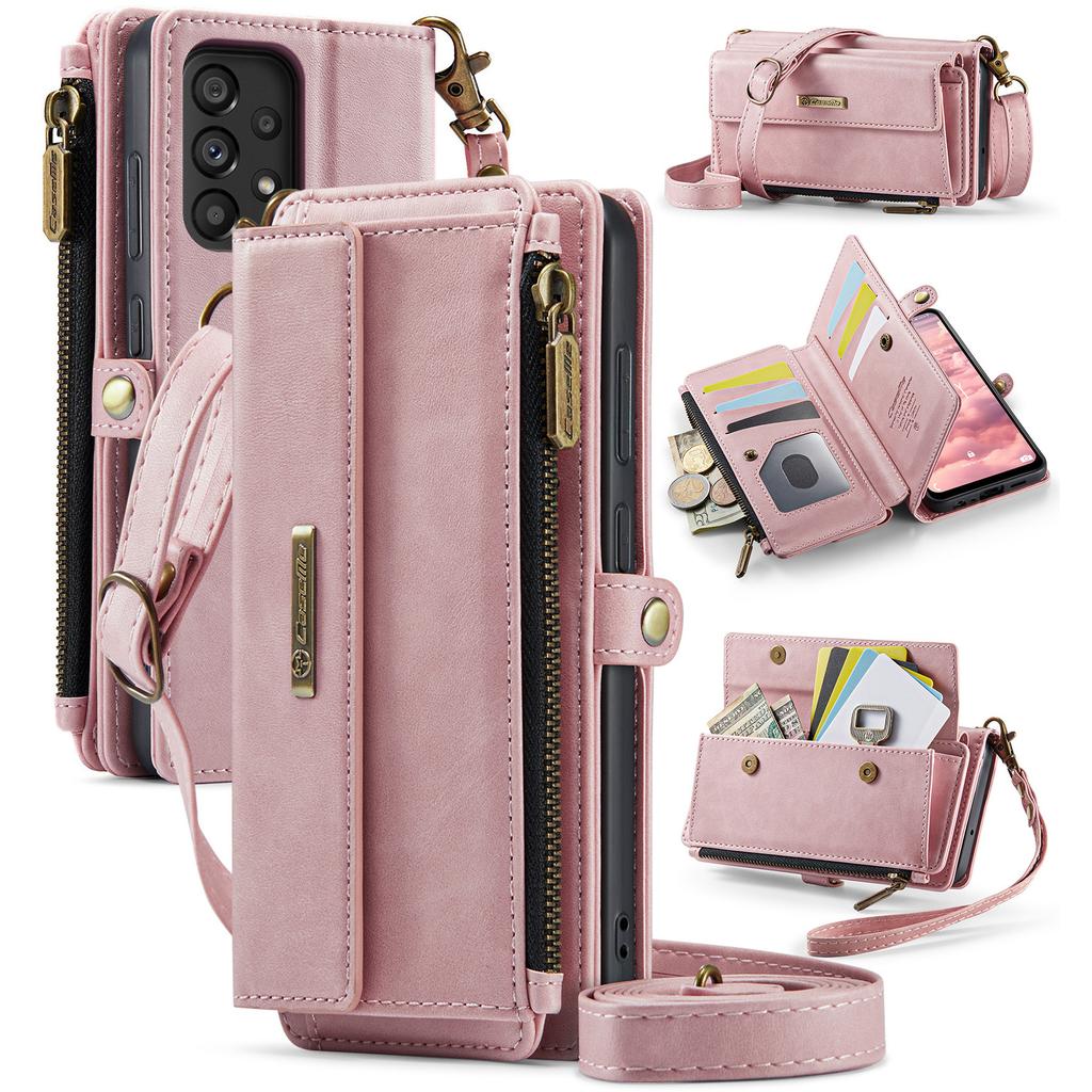 For Samsung Galaxy A52 5G/Galaxy A52 4G Case CASEME C39 RFID Blocking Zipper Wallet Stand Leather Cover with Strap