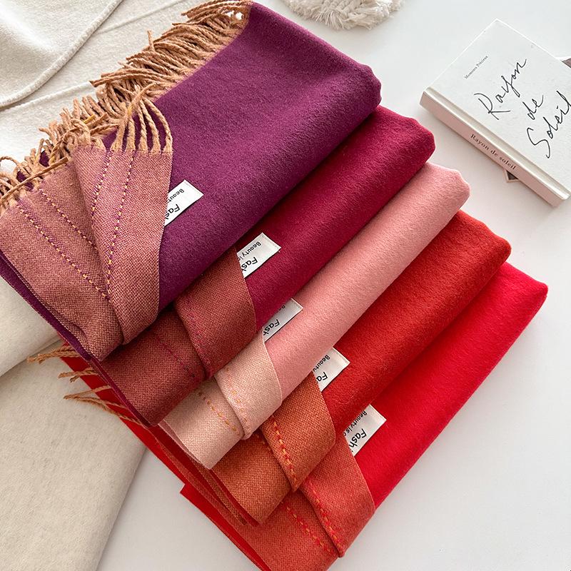 2024 High-End Versatile Women's Cashmere Scarf Shawl - Solid Color for Autumn & Winter Warmth