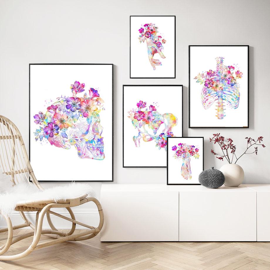 Bone Anatomy Flower Skull Hand Foot Wall Art Canvas Painting Nordic Poster And Prints Wall Pictures For Doctor Room Clinic Decor