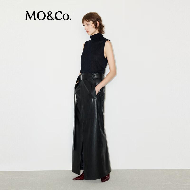 MO&Co. Women's Rhinestone Embellished Baby Alpaca Blend Sleeveless Turtleneck Sweater