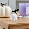 Decorative Ghost with Bat Balloon Walking Dog Resin Figurine, Cute Holding Statue, Spooky Halloween Room Decor Desktop Decor, Mini Stable Base