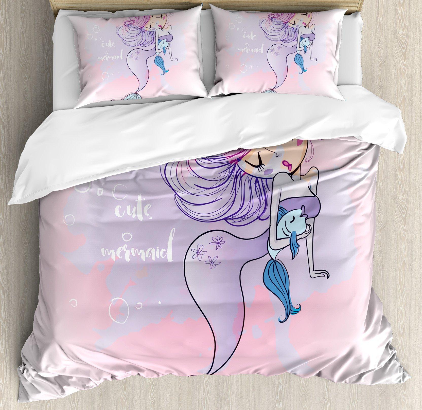 

Comforter Mermaid Pink Teal Purple Scale Mermaid Bedding Set Warm And Comfortable Rainbow Bedding Set For Girls Comforter (quilt)-EU Single(135*200cm)3pcs