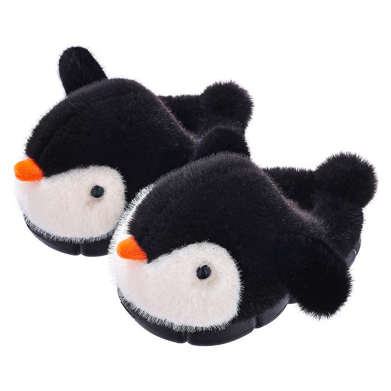 Pinguïn Pluche Furry Pantoffels voor Kinderen - Warme, Zachte, Gesloten Hiel Katoenen Schoenen voor Jongens en Meisjes