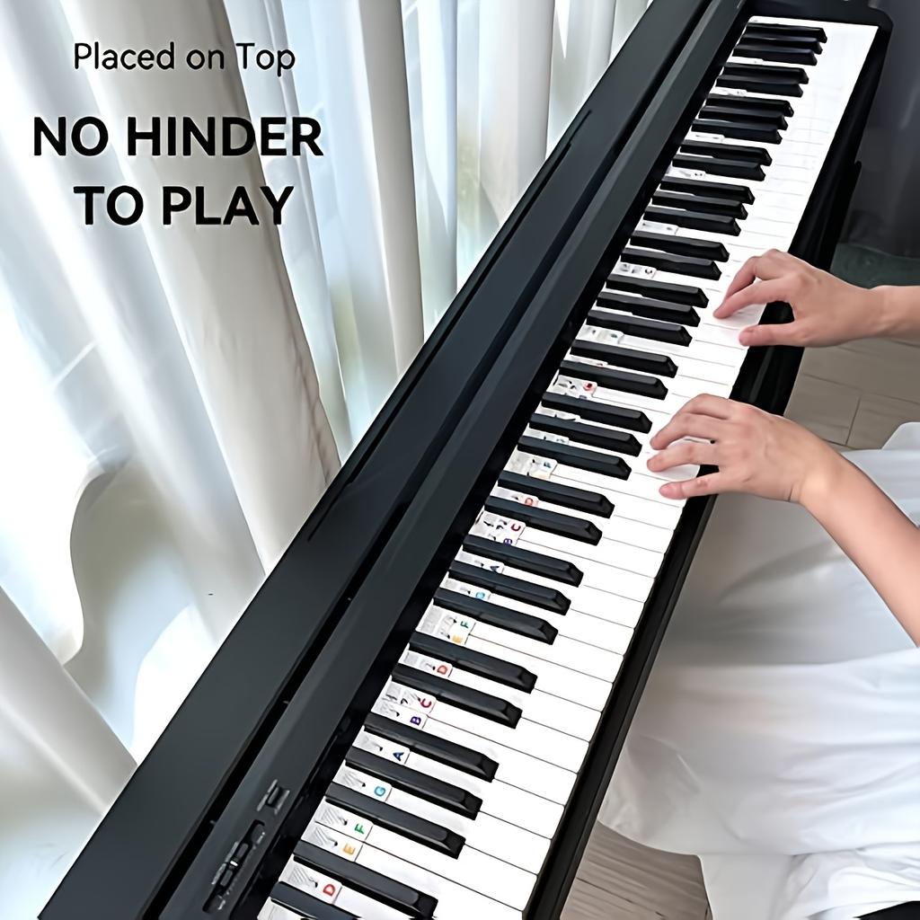 Easy-Learn Piano Notes for Beginners - 88 Key Full Range, Removable & Reusable Keyboard Guide with Colorful Labels (White/Black)