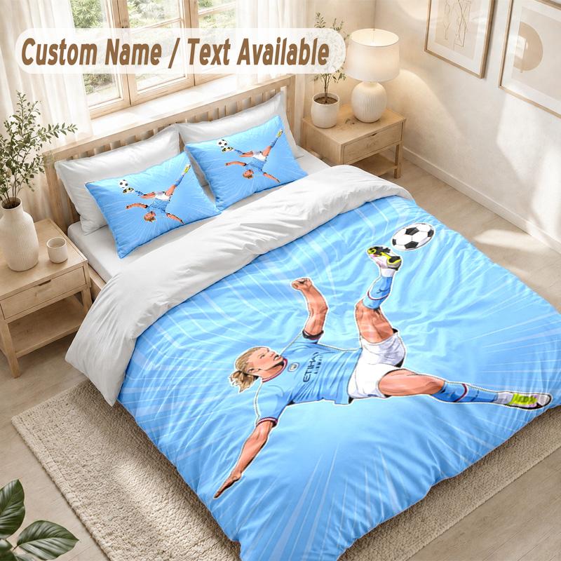 Erling Haaland Bedding Set, 1 Duvet Cover & 2 Pillowcases Soft Comfortable Bedroom Home Textile Decor