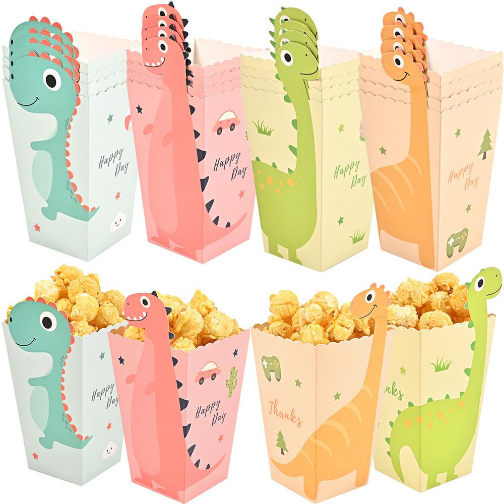 Dinosaur Themed Popcorn Box Cartoon Printed Candy Packaging Children's Birthday Baby's First Year Party Decoration Box Disposable Food Containers