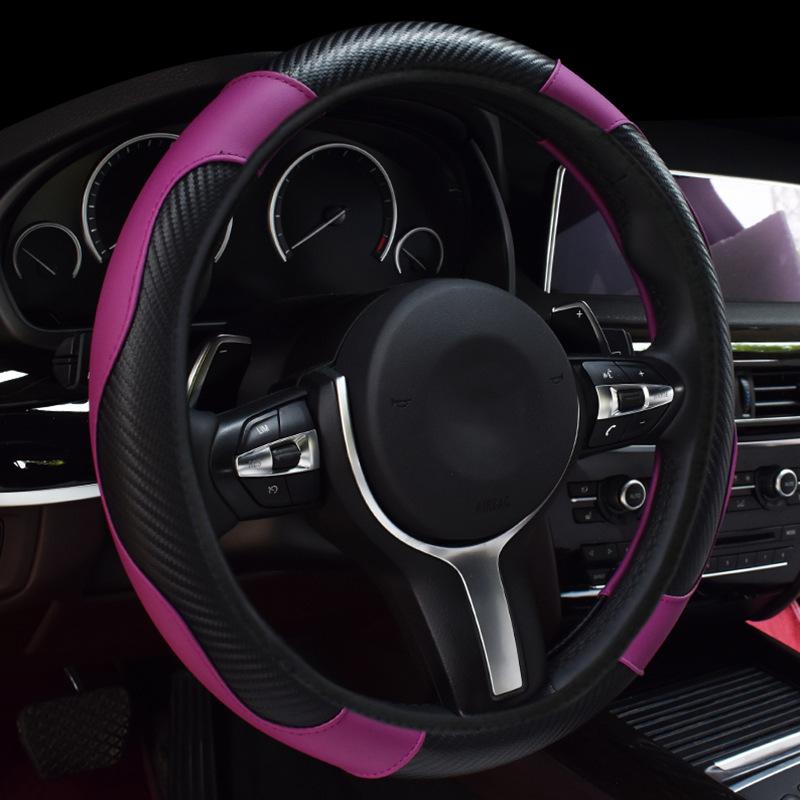 Housse de Volant de Voiture - Élastique, Sans Doublure, Cuir Motif Fibre de Carbone, Universelle Toutes Saisons