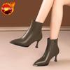 Heeled Leather Pointed Toe Woman Short Shoes Autumn Winter Waterproof Warm Ankle Boots For Women New Trend  Booties Sale