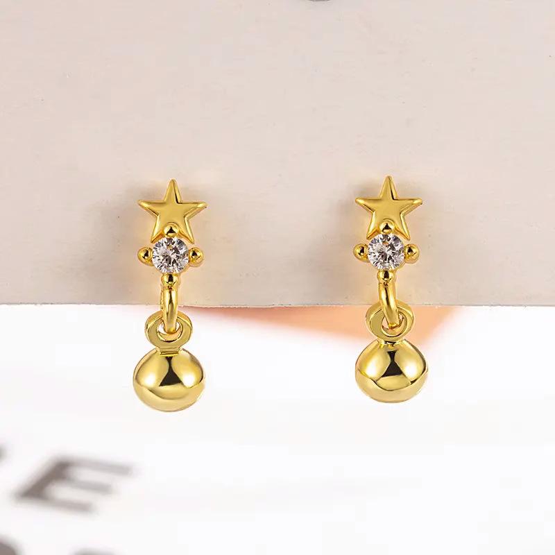 

ANENJERY Жіночі круглі сережки зі зіркою з цирконами, унікальні, прості, універсальні, компактні, нові сережки, ювелірні вироби в подарунок золотий