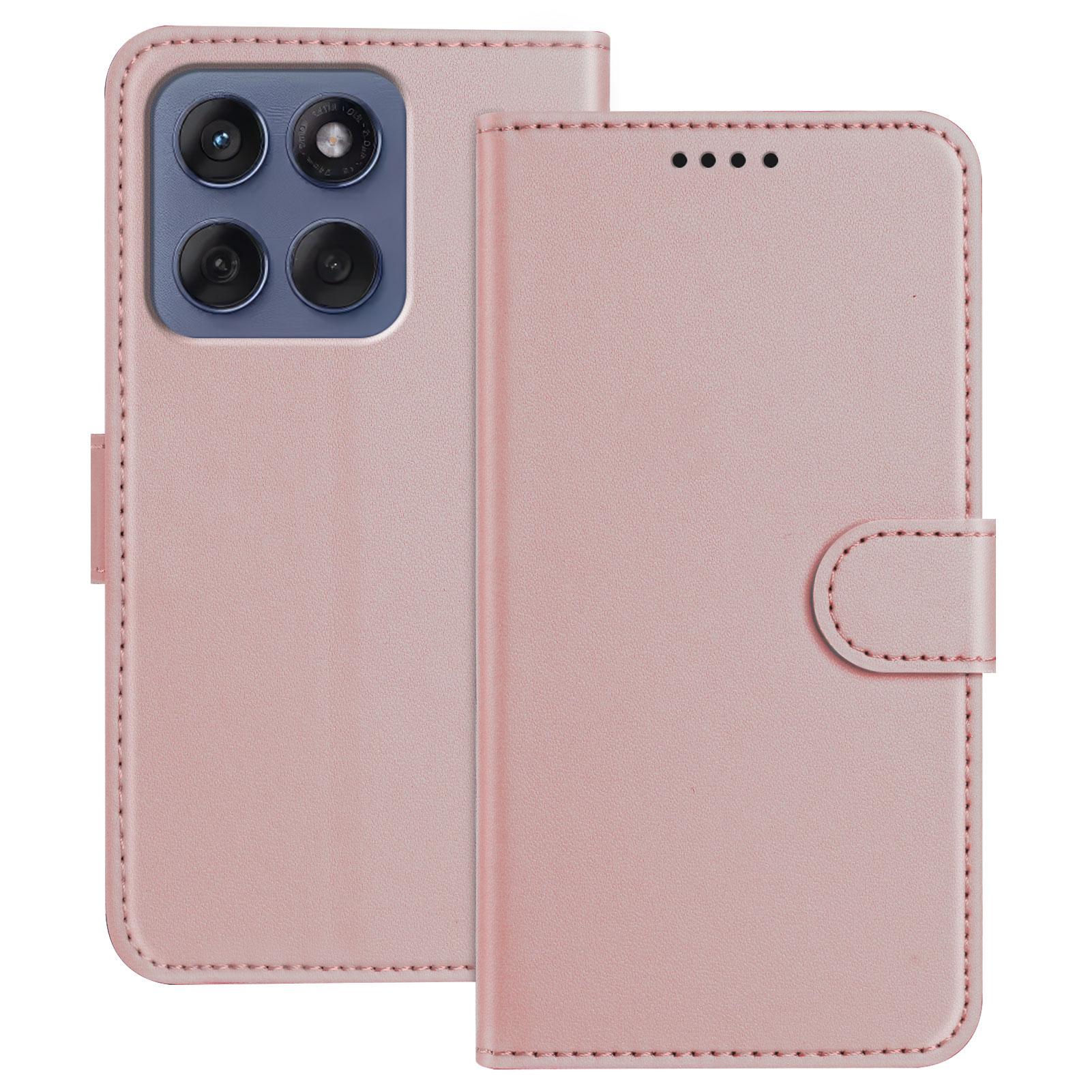 

For Motorola Moto G56 5G Leather Case Wallet Stand Solid Color Anti Drop Phone Cover Rose Gold
