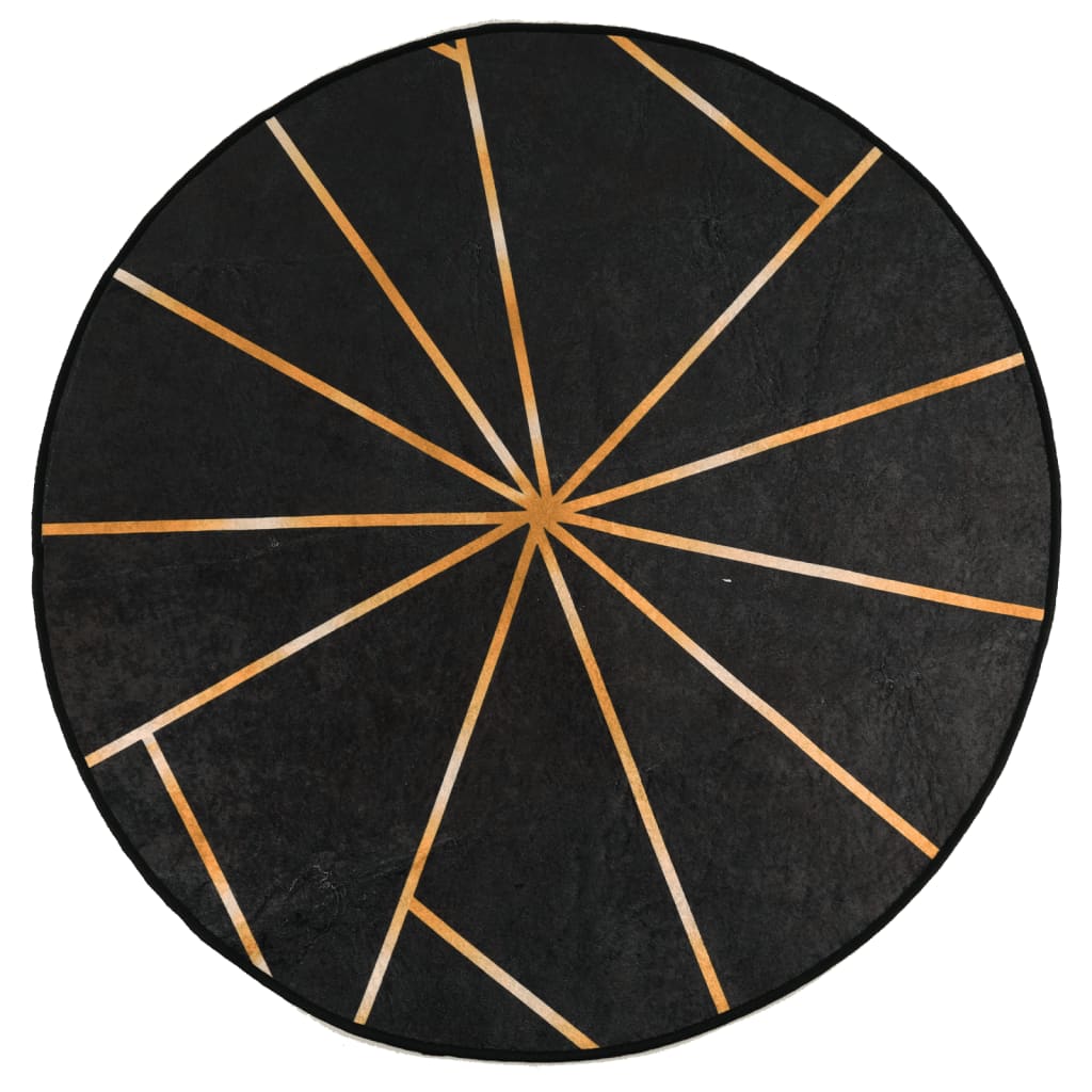 Washable Rug Black and Gold Ø 120 Cm