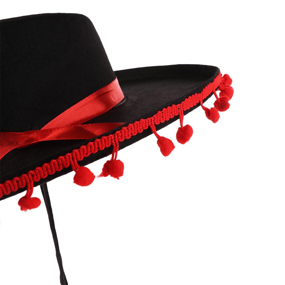Fuzz Ball Mexican Sombrero Hats Wide Brim Dance Spanish Mexican Hat Costumes Party Caps Dress Up Spanish-style Hat Halloween