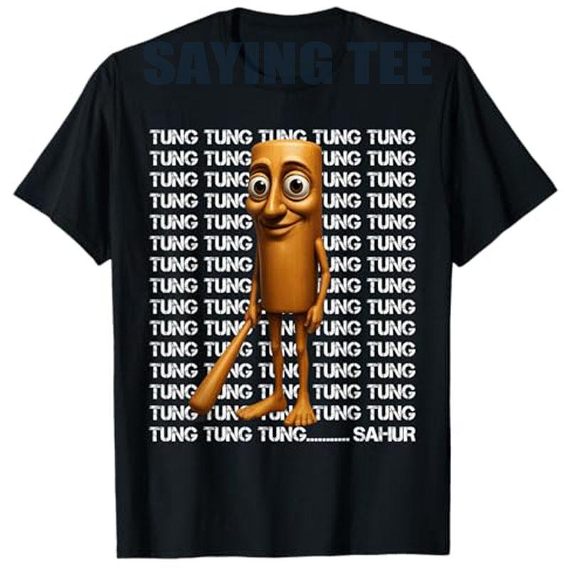 Tung Tung Tung Sahur Funny Italian Brainrot Meme Boys Kids T-Shirt Humor AI Y2k Design Graphic Outfit Short Sleeve Blouses Tees