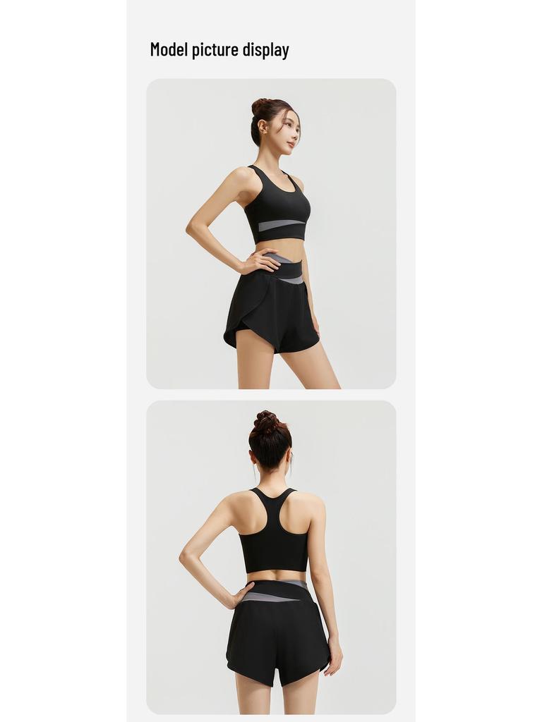 Nude Feeling Yoga Set: Color Block Anti-Exposure Two-Piece Sports Shorts