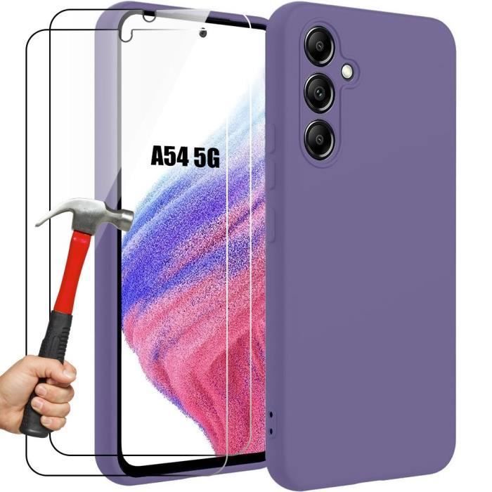 Coque avec 2 Verre pour Samsung Galaxy A54 5G -BOOLING - Ultra Slim - Violet Foncé