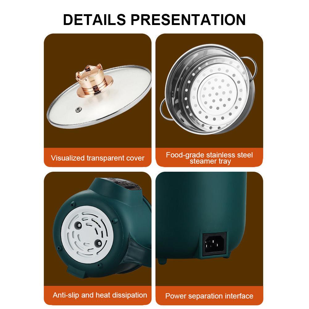Hot Pot Electric with Steamer Portable Nonstick Frying Pan 1.8L Non-stick Cooking Pot for Pasta/Soup/Steak/Egg/Oatmeal